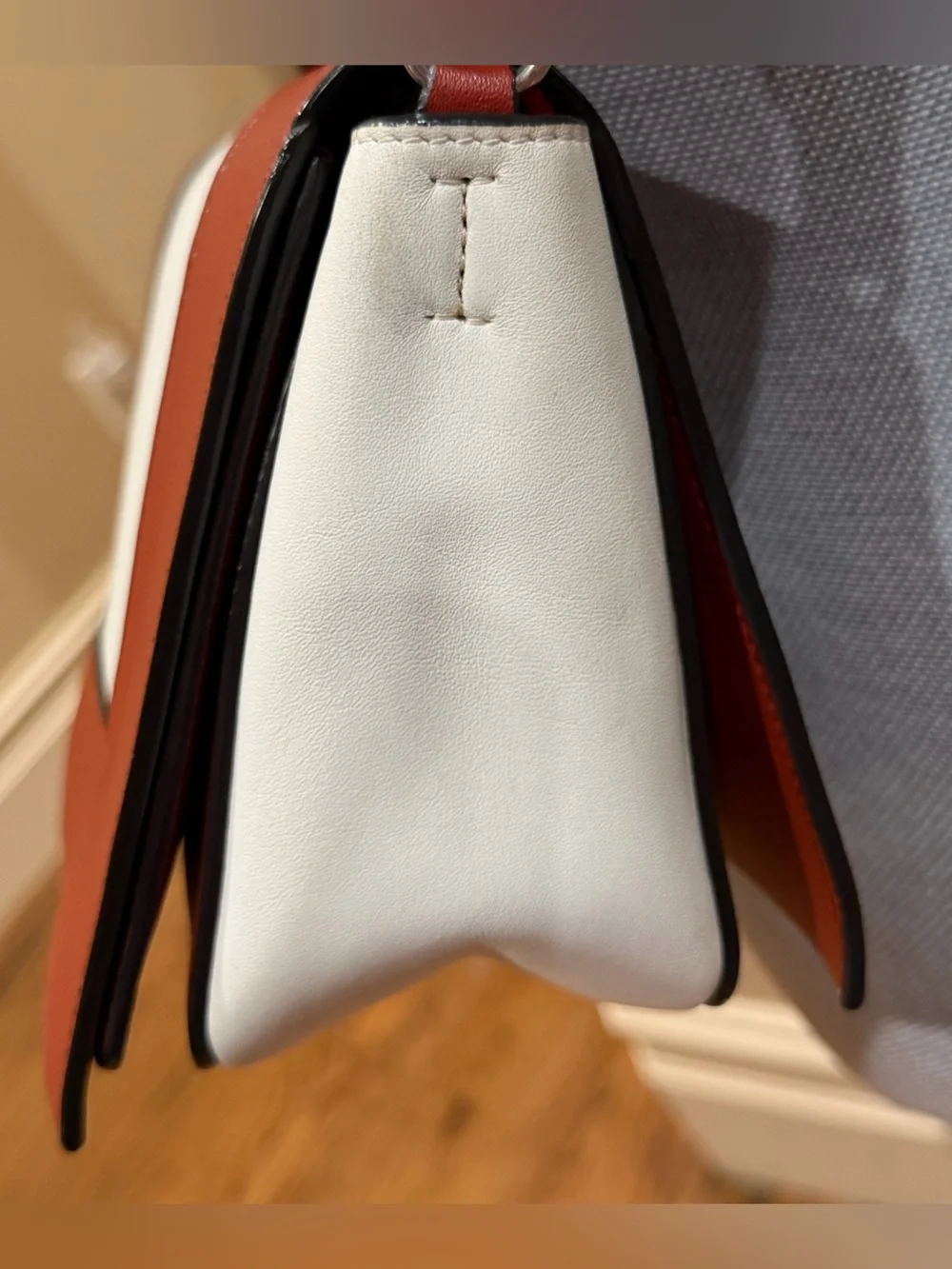 Celine Frame Calfskin Leather Shoulder Bag in Maple 🍁 & White